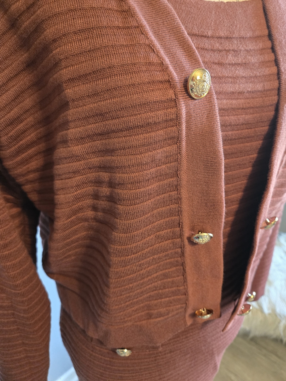 Rust Ribbed Knit Pencil Skirt - Women's - Picture 2 of 4